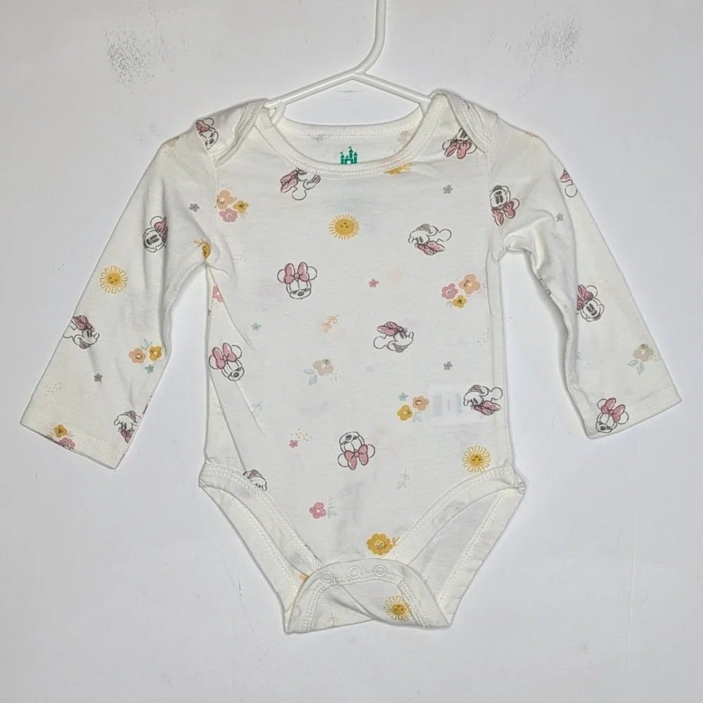 Disney Baby Pink White Minnie Mouse Overall Onesie Set 12Mo